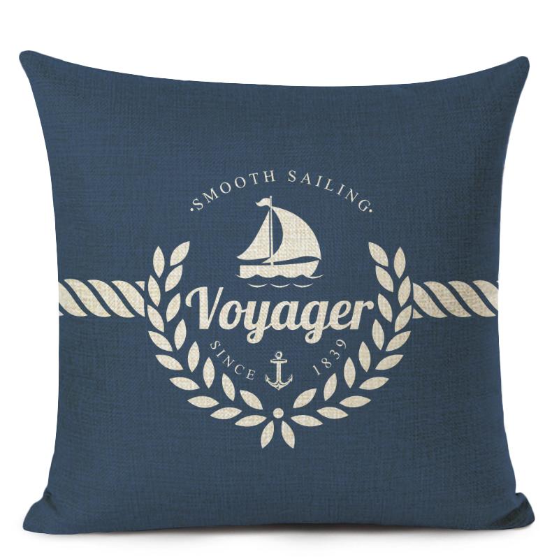 Blue Stripe Compass Boat Cushion Cover Nautical Style Decorative Cushions for Sofa Linen Pillow Case Home Decor Pillow Cover