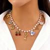 Sweet Charms Heart Cherry Strawberry Bow Multiple Pendant Necklace for Women New Trendy Cute Fruit Choker Chain Y2k Jewelry Gift