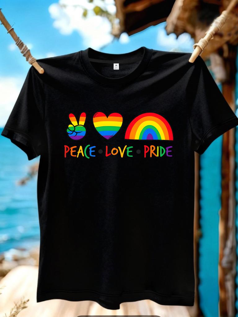 Wzm10935rainbow Print Plus Size Unisexs Round Neck Summer Casual Short Sleeved Street Fashion Versatile Plus Size Tshirt