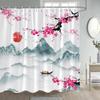 Asian Shower Curtain Traditional Chinese Pine Trees and Crane Flying Landscape Art Fabric Bathroom Decor Bath Curtains Set Hooks