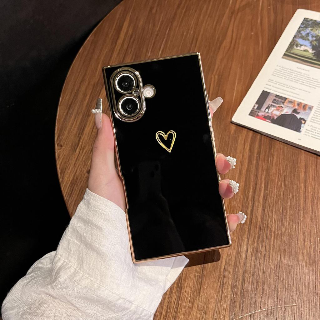 Universal Electroplated Heart Phone Case for iPhone 13/14/15/16 Pro Max - Anti-fall, Soft Shell.
