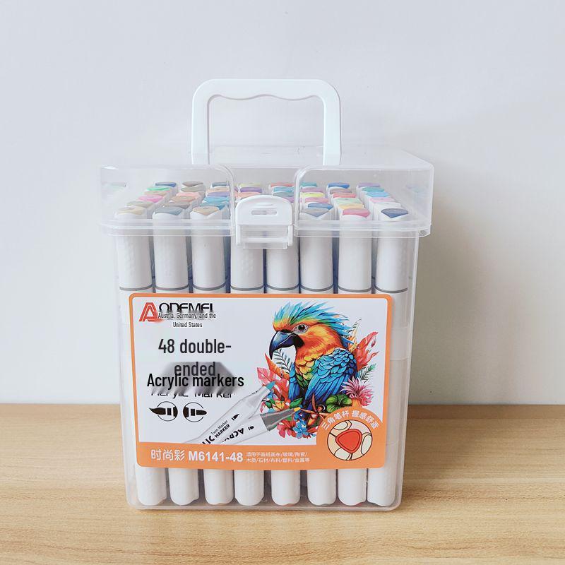 48-Color Dual-Tip Acrylic Marker Set In Portable Box for Kids' Art, DIY Journals, and Coloring
