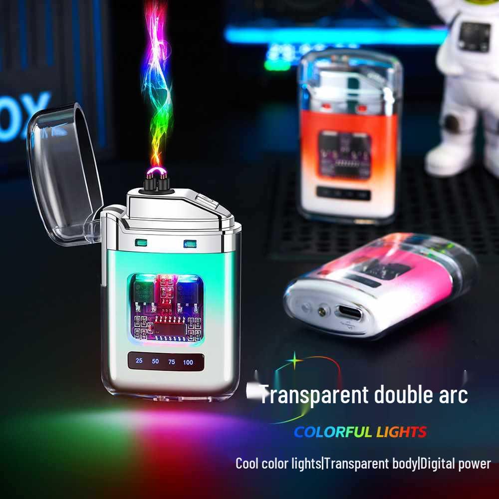 Transparent Gradient Electronic Pulse Windproof Double Arc Lighter Gift