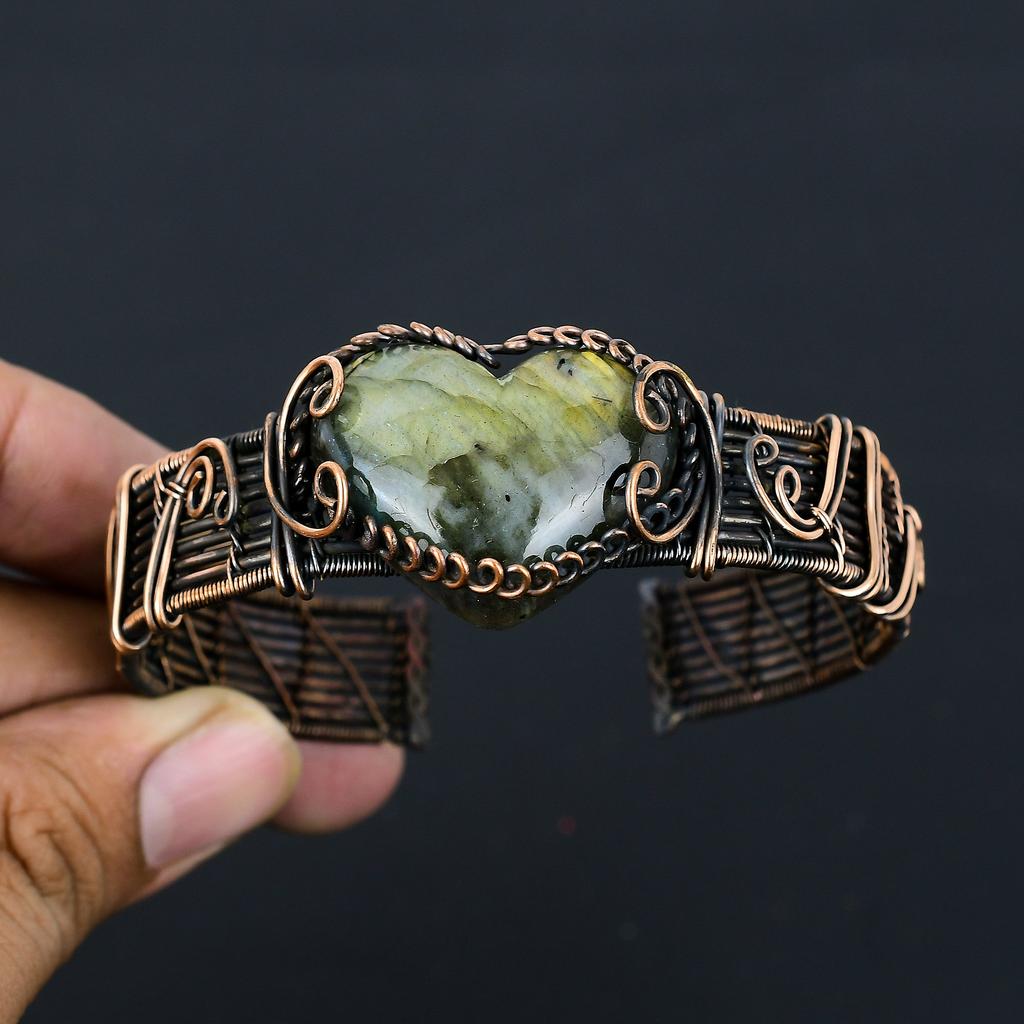 Natürlicher Labradorit Edelstein Handgemacht KupferDraht Wickel Armreif Verstellbar d9Z64