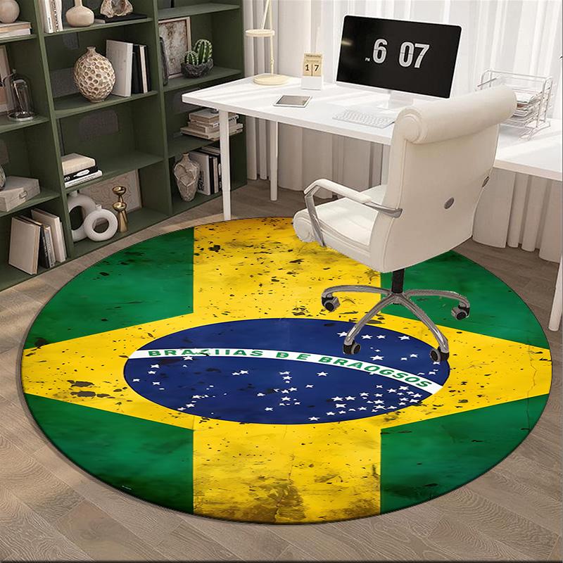 1PC round rug Brazil Artwork Printed Round Area Rug ,Rug For Home Office, Round Chair Rug, Decorative Carpet Fan gifts Christmas gift