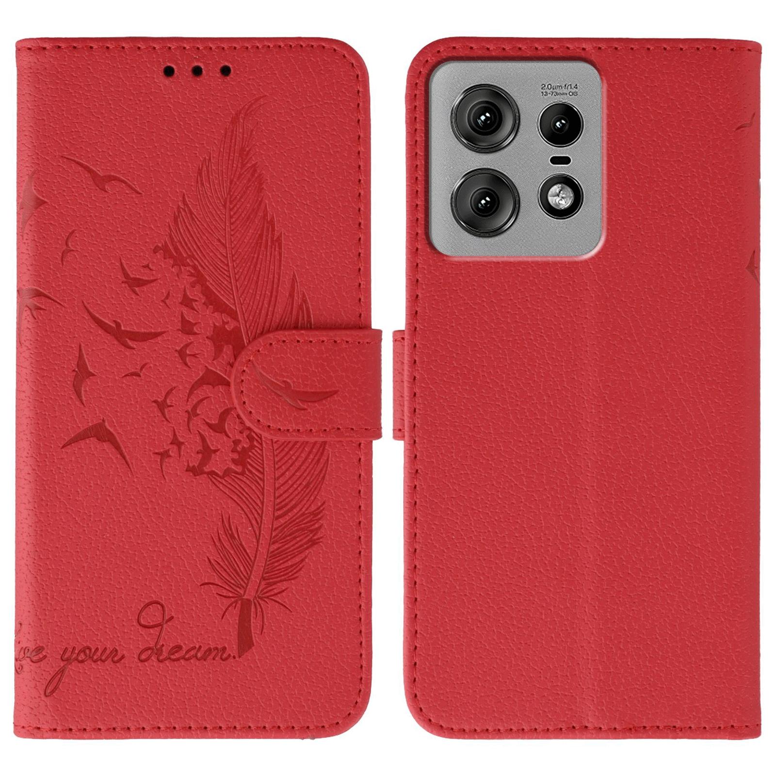 

Для Motorola Edge 50 Pro 5G Чехол с тиснением пера Кожаный кошелек Чехол для телефона Red