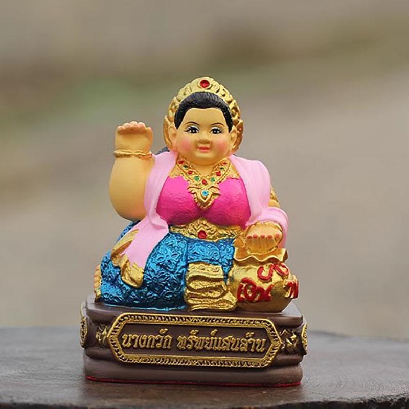Thailand Women God Figurine Colored Plated Resin Home Putting Collective Wealth Statue