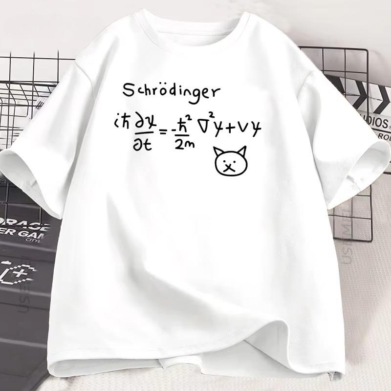 

Funny Quantum Mechanics Cat Printed Tshirt Men Women Cotton Short Sleeve Tshirt Oversized Round Neck Breathable Tee Clothing 2XL