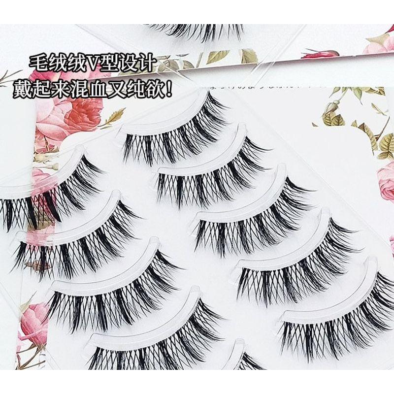 Lashie - Set of 5 Pairs: Criss Cross Spiky Clear Band False Eyelashes