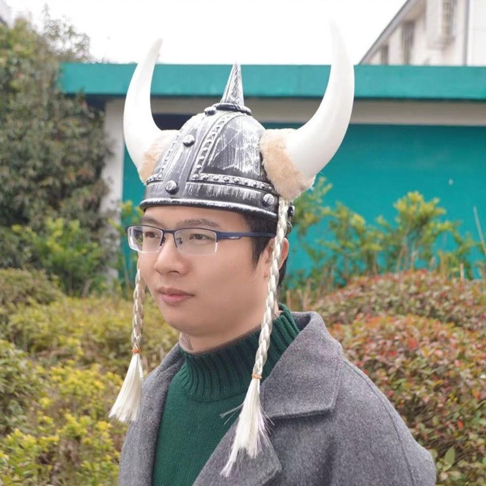 Antiqued Viking Horn Hat Helmet Halloween Cosplay Masquerade Ox Decors Cosplay Costume Prop