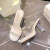 Trend  Women's Premium High Heel Sandals Skirt Fashion with Rhinestones Transparent Sandals New Year's Shoes