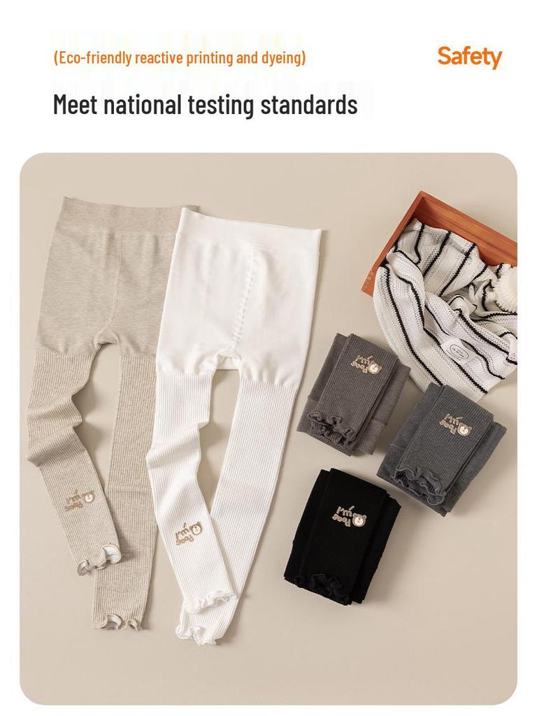 Girls' Autumn & Winter Fleece Leggings: Cotton Ruffle Edge, Brushed Nine-Point Pants for Warmth.