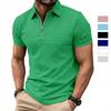 Men's Casual Polo Shirt with Zip, Short-sleeved, Loose-fit, Plain-coloured, Versatile T-shirt