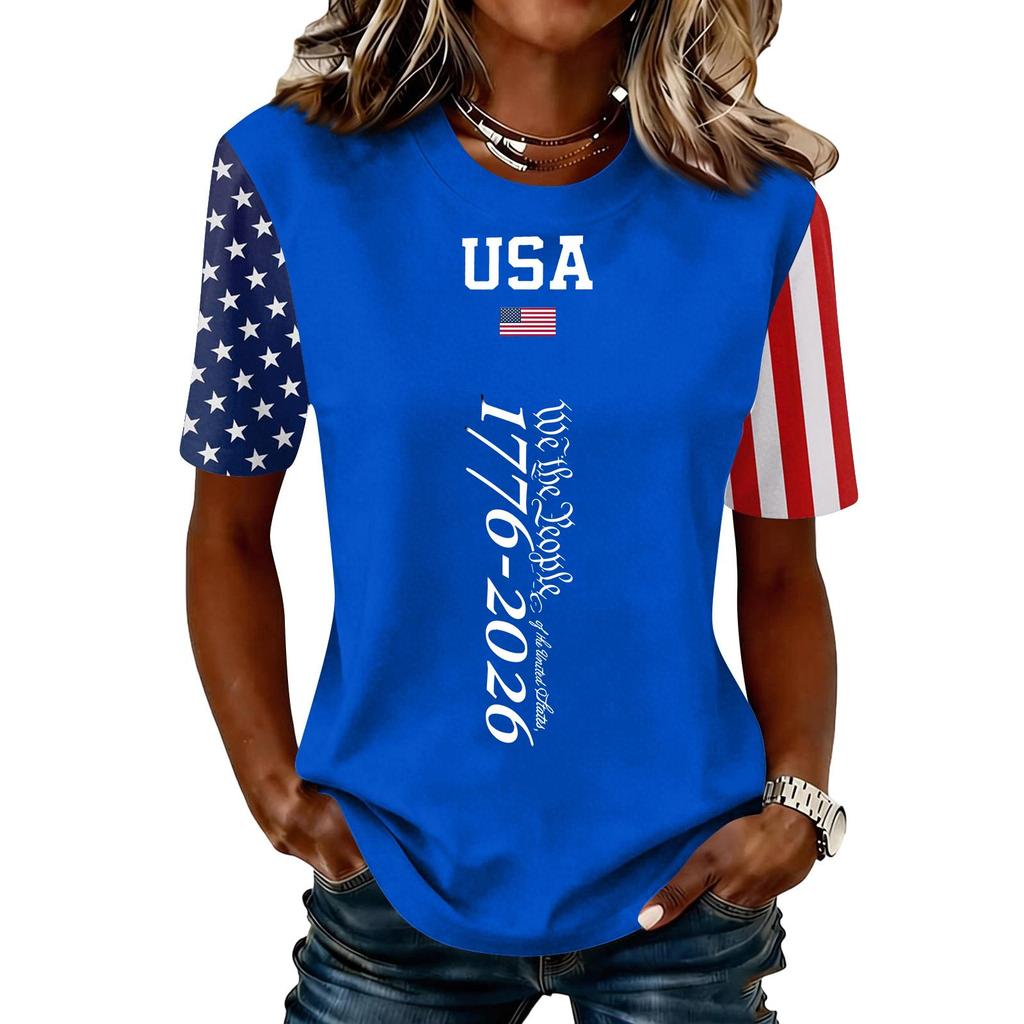 Women's Fashionable Casual Short Sleeve Print Round Neck Pullover Top