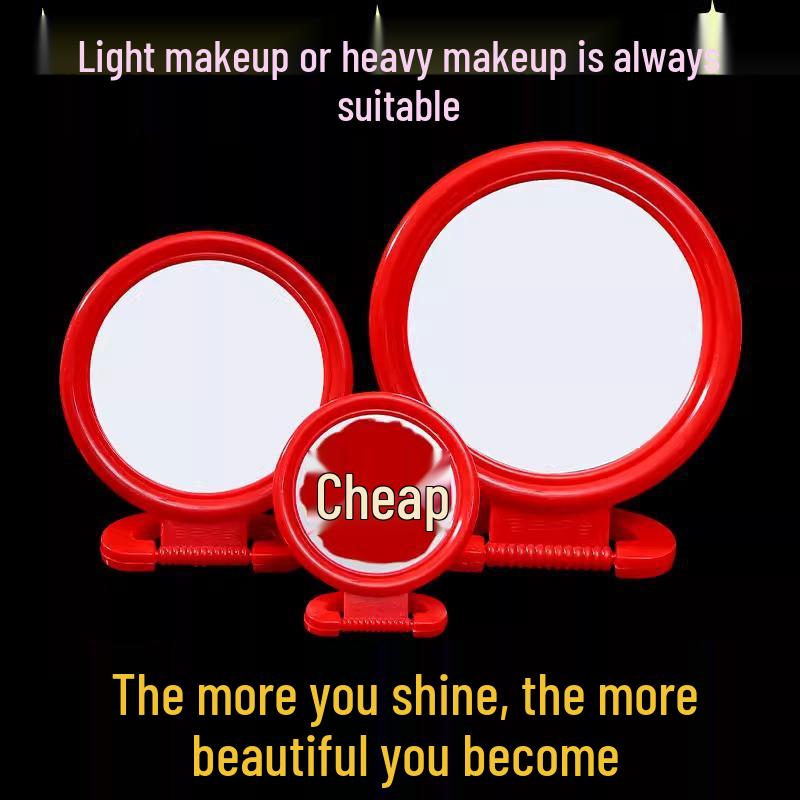 Vintage Wall-Mounted Makeup Mirror: Red Bride-Handheld Table Mirror for Bedroom or Wedding Dowry