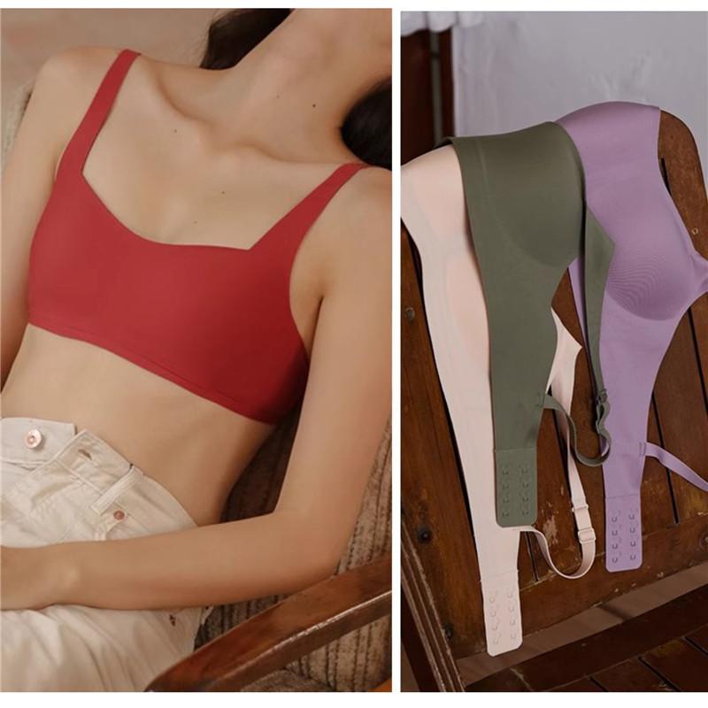 French Square Neck Jelly Strips Bra Soft Support No Steel Ring No Trace Thin Gather Underwear Women'S Comfortable Bra