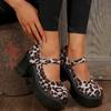 Comemore Leopard Chunky High Heels Pumps Women Buckle Strap Platform Mary Jane Shoes Woman Gothic Thick Heel Party Shoes