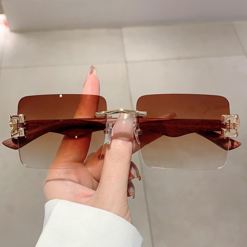 Rimless Square Sunglasses New Gradient Colorful Ocean Lenses Men Eyewear Oversized Vintage Brand Design Women Shades