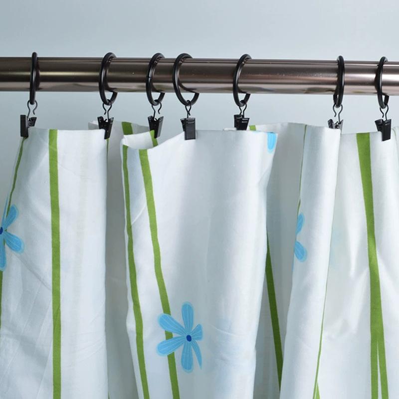 10Pcs Curtain Rings With Clips Metal Curtain Hooks Hangers Black Drapery Clips With Rings Curtain Accessories