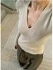 Women's Solid V-Neck Knitted Sweater: New Autumn/Winter Style, Slim Fit, Versatile Long-Sleeve Top
