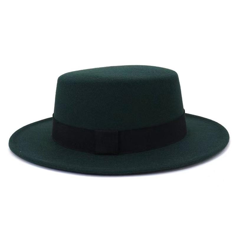 Autumn Winter Korean Version Flat-Top British Style Solid Color Top Hat Gentleman'S Jazz Hat Wide-Brimmed Flat-Brimmed Woolen Hats For Men And Women