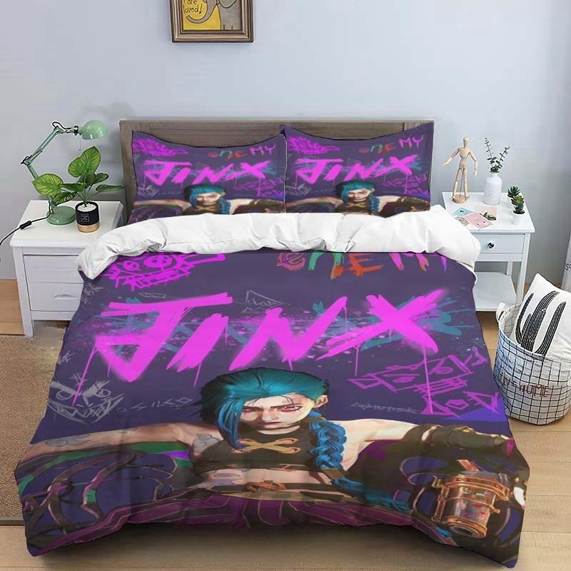 Cartoon Game Jinx Arcane_ League of Legends Bedding Set King Twin Double Child 3 Piece Mircofiber or Polyester Duvet Cover Sets