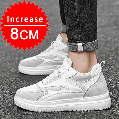 Fashion New Men Trendy Leather Sneakers Elevator Shoes Invisible Breathable Heightening Shoes 8/10cm Men's Casual Fashion Light Sneakers