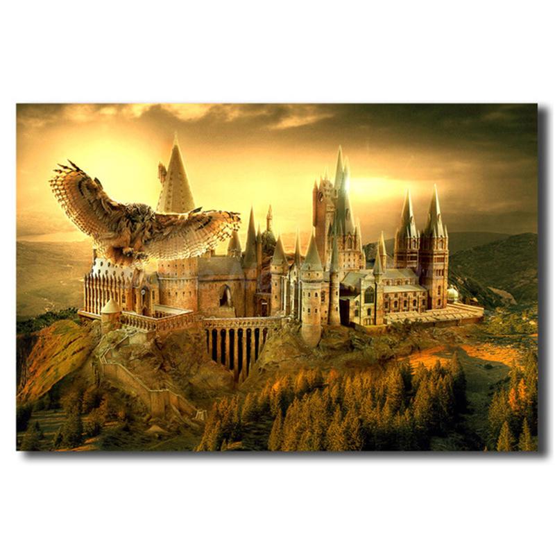 Flying Eagle and Castle Classic Movie Magic Map Canvas Painting Posters Prints Cuadros Wall Art Picture for Living Room