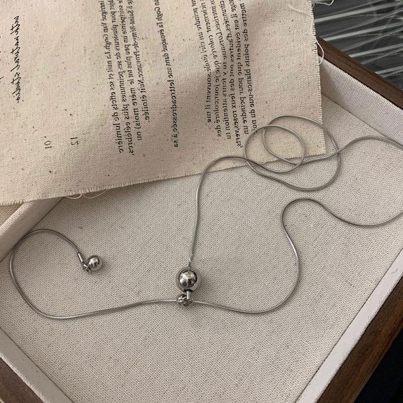 LATS Personality Stainless Steel Beaded Ball Pendant Necklace for Women Silver Color Double Layer Hip Hop Rock Chokers Jewelry