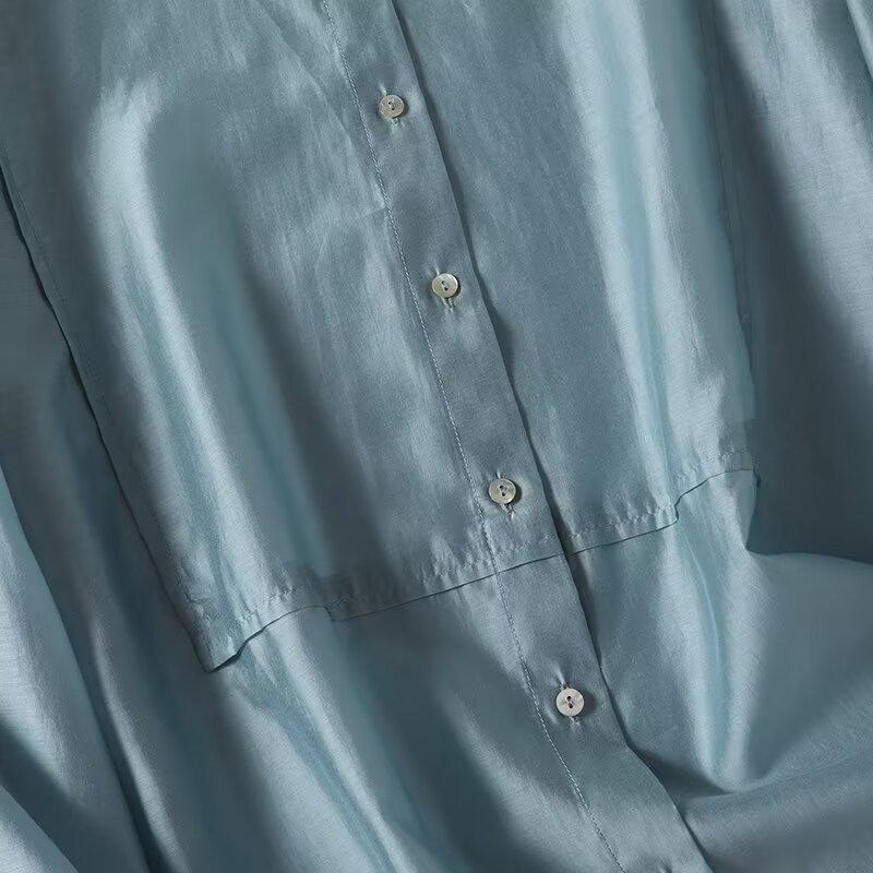 Women's Spring 2025 Flowy Long-Sleeve Lapel Shirt - Versatile Fashion for a Chic Commute