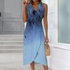 Women's Casual V-Neck Spring/Summer Sleeveless Button Retro Print Dress