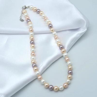 Damen-Halskette, 8 mm, farbige Muschelperlen-Halskette, runde Ozean-Perlmutt-Halskette, kurze Highlight-Halskette