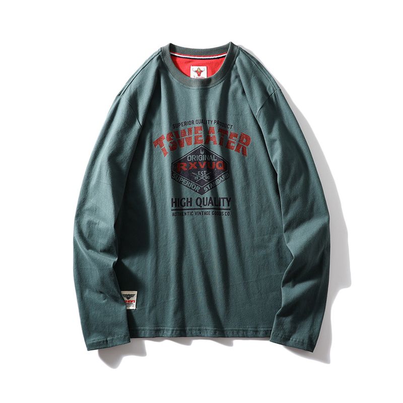 American Retro Print Pure Cotton Long Sleeves T-shirt Men 2024 New Arrival Spring and Autumn Bottoming Shirt Export Menswear T-shirt