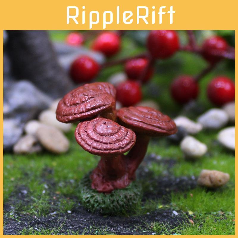 Micro Landscape Mushroom Resin Fungi Model With Faux Plants Decor Gifts Toy