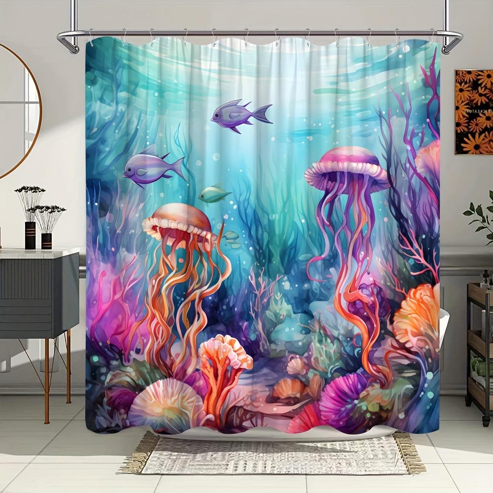 

Enchanting Underwater World Bath Curtain - Colorful Jellyfish & Fish, Waterproof Home Decor Adds Ocean Life To Your Bathroom W60H190(CM)-1 Pcs