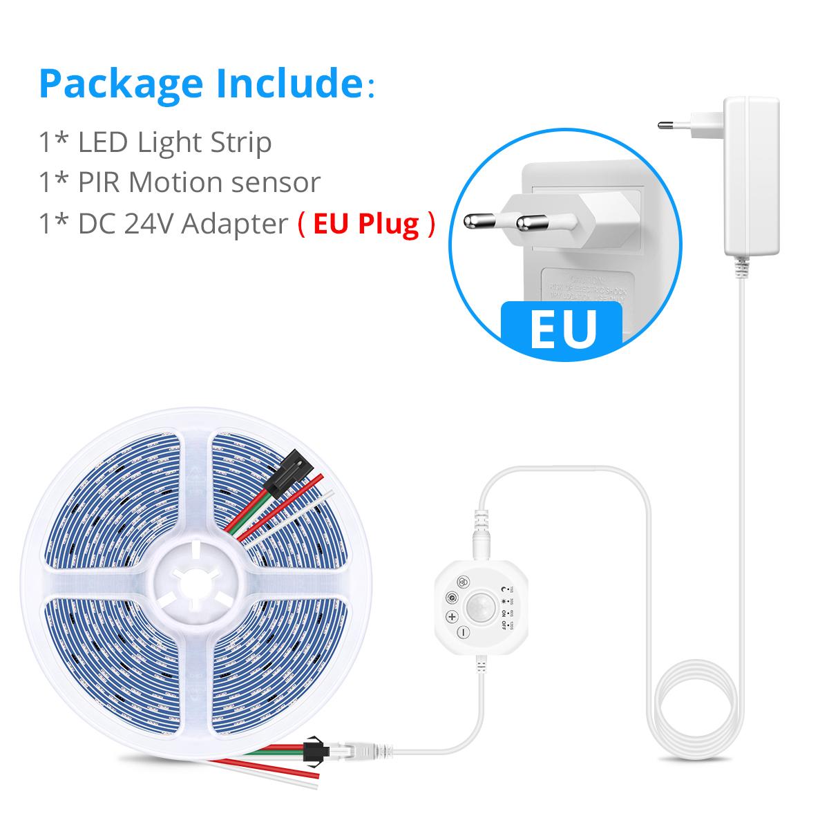 

5M 10M PIR Motion Sensor LED Ceiling Light Strip 24V WS2811 Pixels Addressable Chasing Tape For Room Corridor Entrance Door Lamp 5M Kit&White
