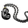 Obsidian Carving Fox Amulet Pendant Bead Chain Necklace Unisex Jewelry Gift