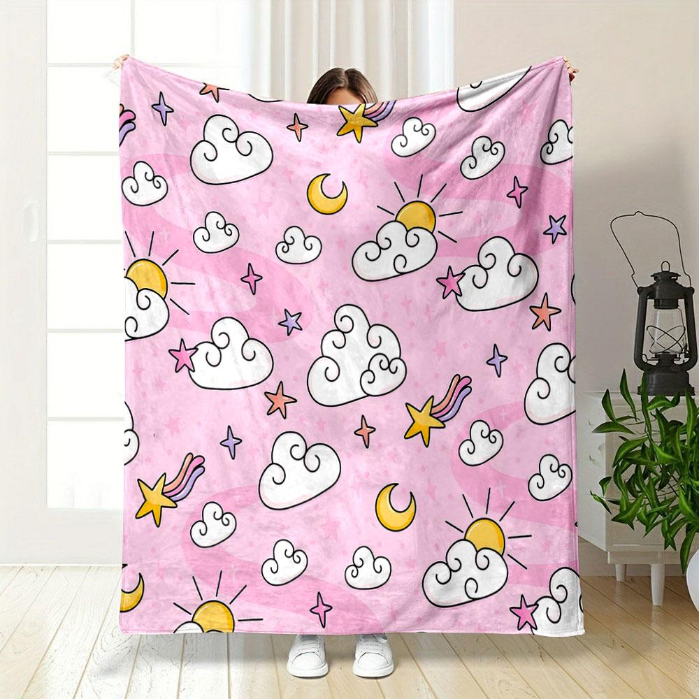Whimsical Cloud and Star Pattern Print Blanket Soft and Cozy Perfect for the Living Room Bed Sofa or a Nap,gift