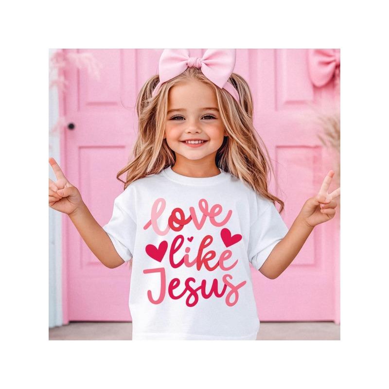 European Size Girls Short Sleeved T Shirt with Pink Letter Pattern Print 98cm белый