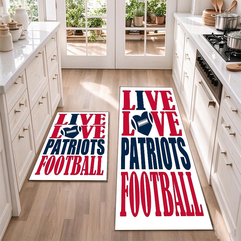 New England Patriots Flannel Kitchen Floor Mat – Non-Slip, Absorbent and Easy to Clean Suitable for Kitchens, Entryways Bedroomsand Bathrooms
