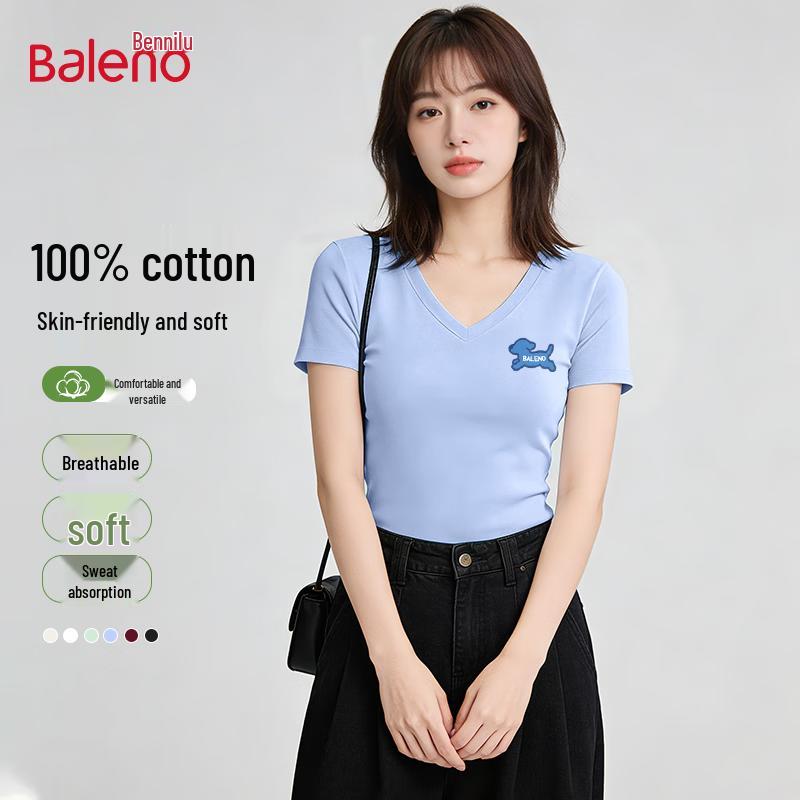 Baleno Women's Slim Fit V-Neck T-Shirt with BNL Blue Dog Graphic