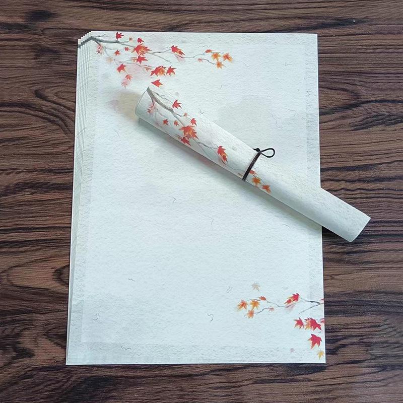 A5/A4 Elegant Zen Floral Double-Sided Full-Color Letter Paper, Hand-Painted Retro Style