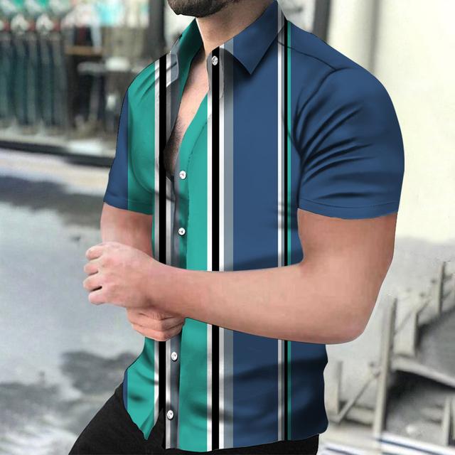 Мужские рубашки Праздничные гавайские пляжные рубашки Полосатые топы с принтом Деловые — фото 14