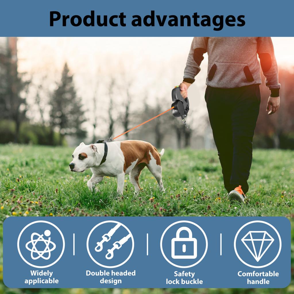 2 IN 1 Retractable Dog Leash 3M Reflective Dog Walking Leash with Light and Garbage Bag Compartment for Small Medium Dogs