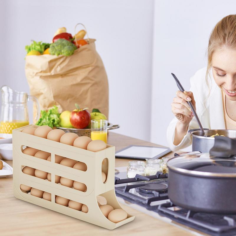 Egg Holder For Counter Auto Rolling Fridge Egg Organizer 4-layer Slide Drop Tray Shelf Space-saving Clear Visibility For RV