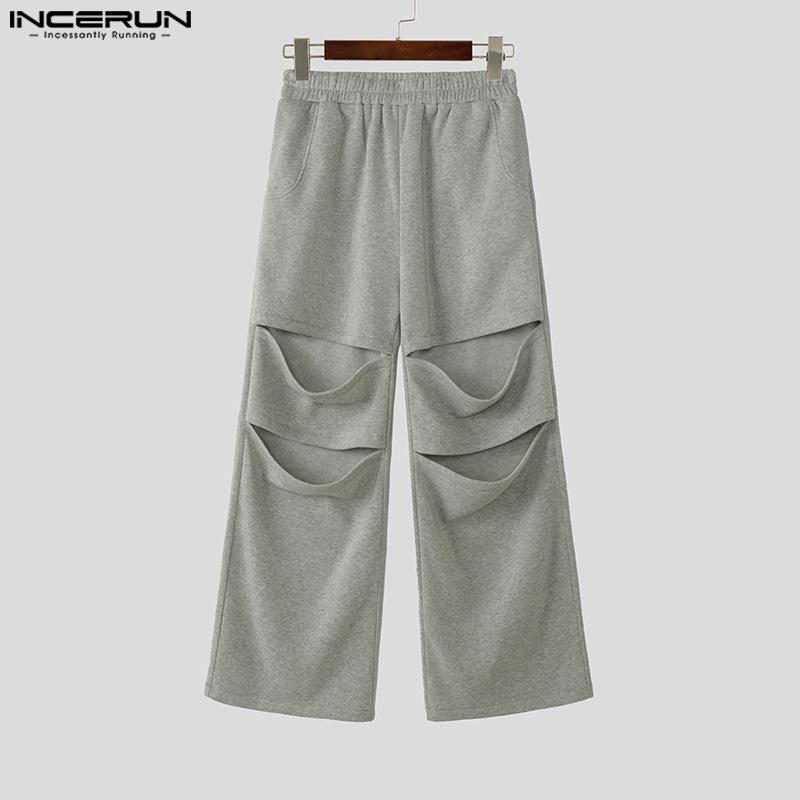 INCERUN Men Elastic Waist Cutout Hollow Long Sport Trousers Sweatpants