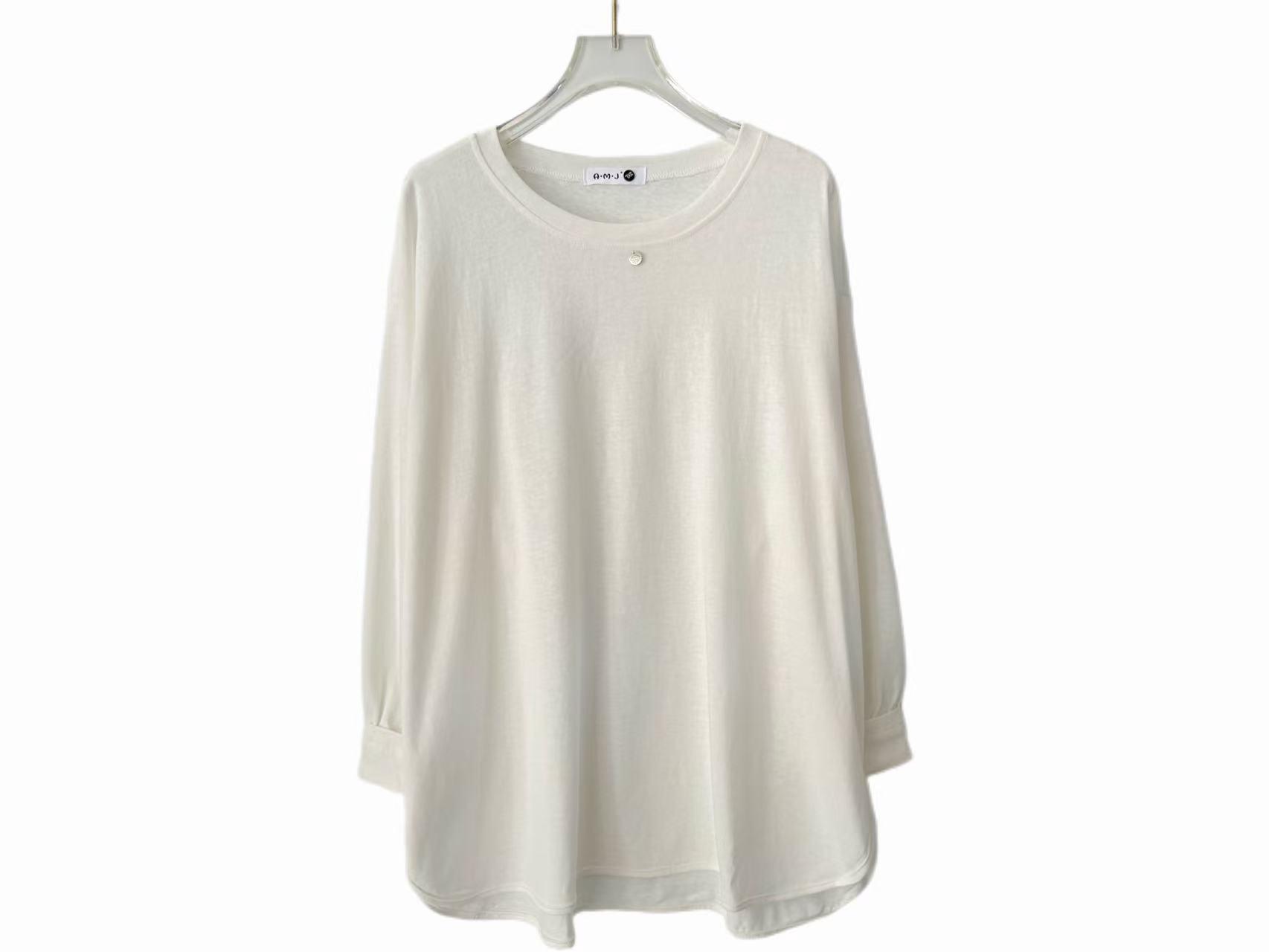 

Plus Size Soft Cotton Black & White Long Sleeve Round Neck Shirt, Women’s Mid-Length Autumn/Winter Loose Fit 4XL (recommended weight 160-210 jin) белый