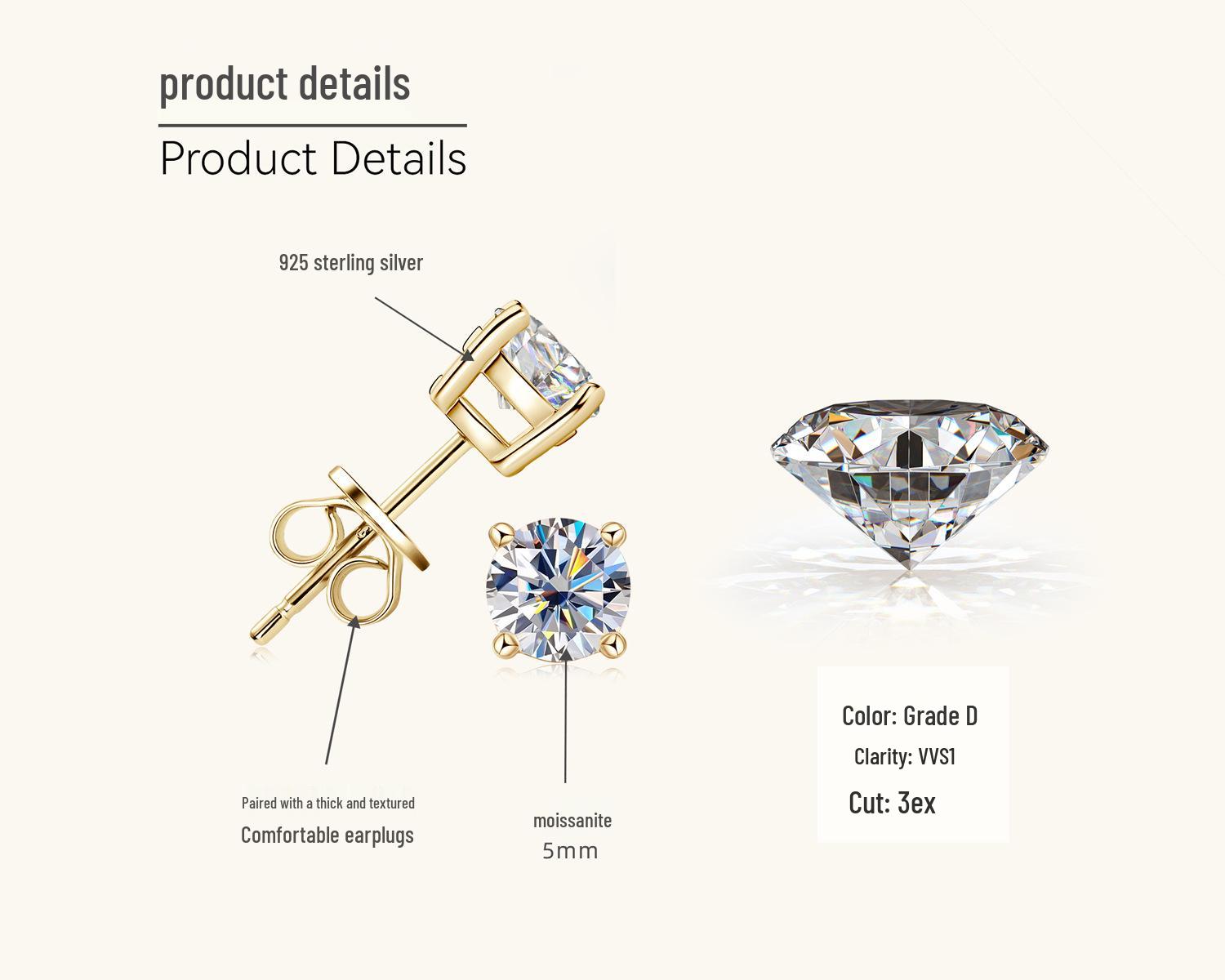 

Женские классические серьги-пусеты с муассанитами - Четыре зубца, Индивидуальный нишевый дизайн 925 Silver