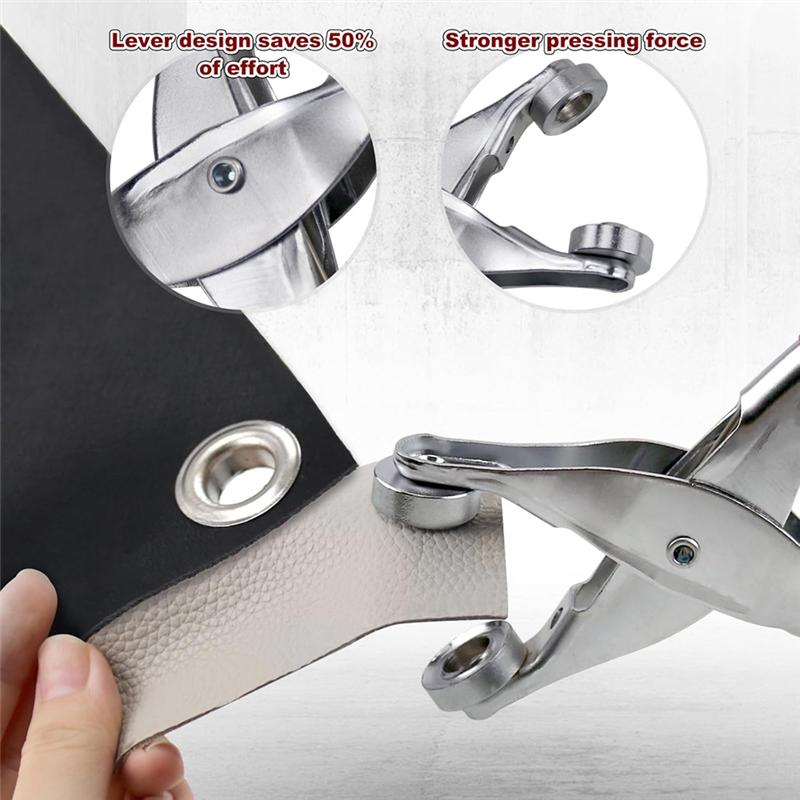 Gutes 1/2-Zoll-Ösenwerkzeug-Set, Ösen-Set, Lederlocherzange mit 200 silbernen Metallösen für Leder, Gürtel, Schuhe, Stoff