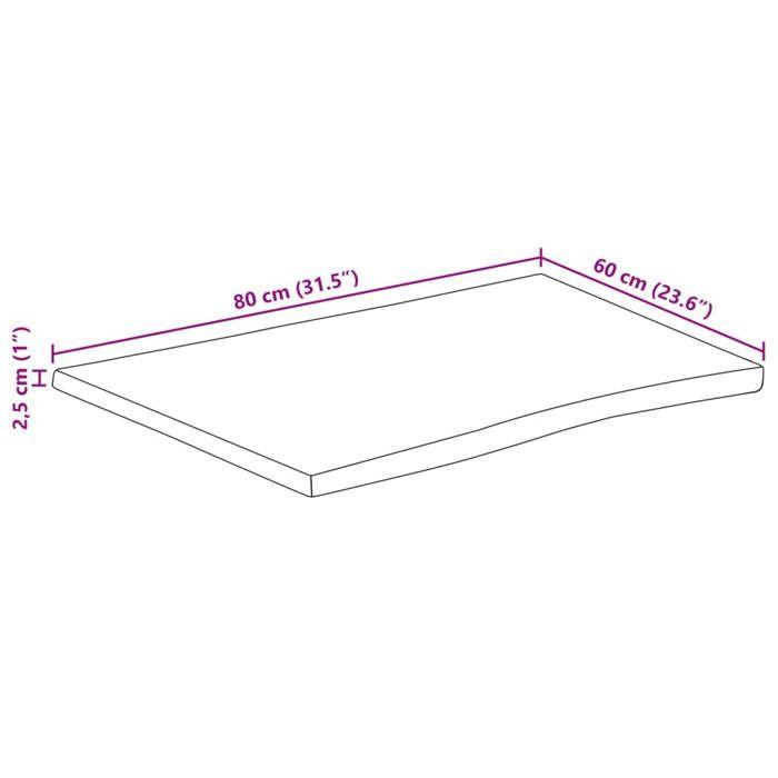 VidaXL Dessus de table bord vivant 80x60x2,5 cm bois de manguier brut, dessus de table en bois, dessus de table d'appoint, 370668